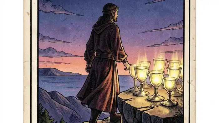 Восьмерка Кубков — иллюстрация карты из колоды Уэйта