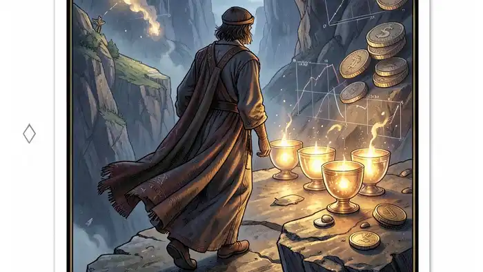 Восьмерка Кубков на деньги таро – иллюстрация карты с финансовой трансформацией