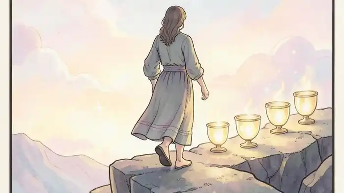 Восьмерка Кубков на здоровье таро – иллюстрация карты с символикой отпускаания и исцеления