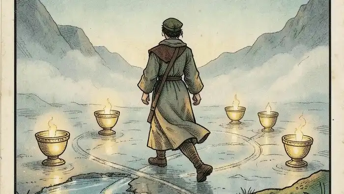 Восьмерка Кубков предостережение таро иллюстрация