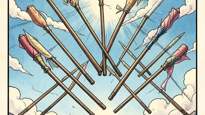 Восьмерка Жезлов — иллюстрация карты Таро