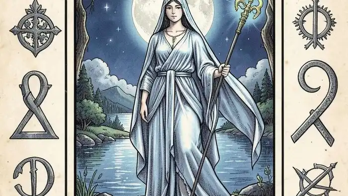 Жрица действия таро — изображение карты с луной, водой и символами