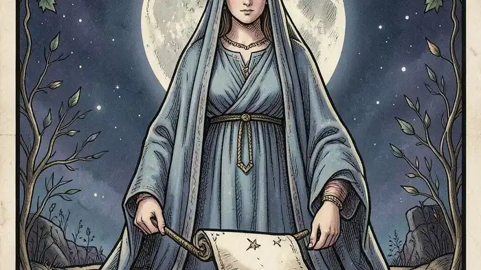 Жрица личность таро — изображение карты Жрицы с лунным светом и свитком
