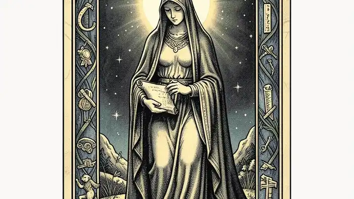 Жрица ситуация таро – изображение карты с вуалью и свитком