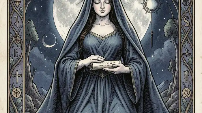 Жрица Таро — изображение карты с вуалью и лунным светом