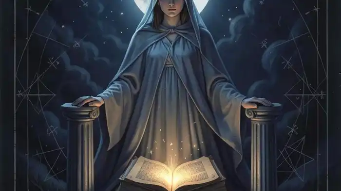 Жрица таро значение — иллюстрация карты с завесой и лунным светом