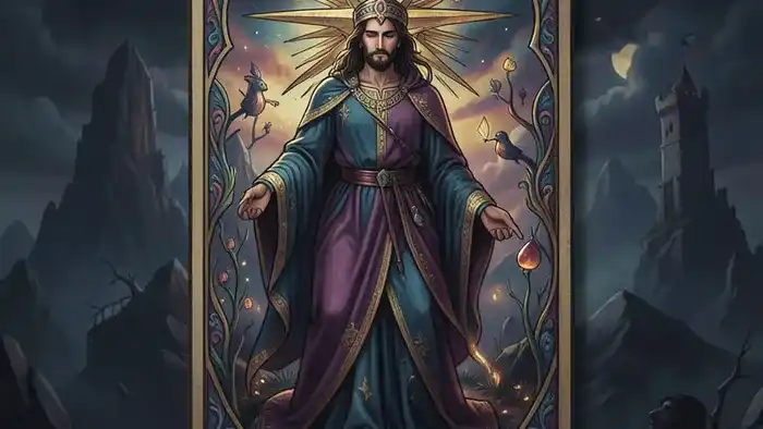 Звезда Таро — толкование карты с символами надежды и духовного обновления в ночном пейзаже